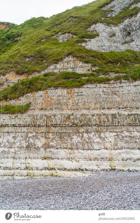 Chalk cliff closeup rock formation chalk cliff fecamp rock face normandy france seine-maritime alabaster coast pebble gravel full frame detail stone frontal