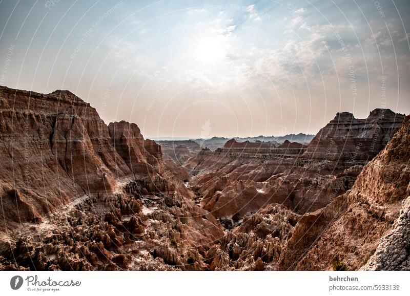 surreal Gorgeous Sunrise Sunlight Back-light Americas South Dakota badlands Mountain Desert aridity Sky Landscape Vacation & Travel Wanderlust especially