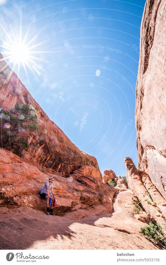 Light and shadow Stone wall Impressive Sky Rock Arches National Park Utah Far-off places Vacation & Travel Freedom Americas USA Exceptional Wanderlust