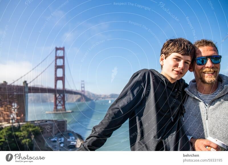 Father and son California Attraction Tourist Attraction Architecture Bridge Landmark Golden Gate Bridge Exceptional Fantastic USA San Francisco Sky