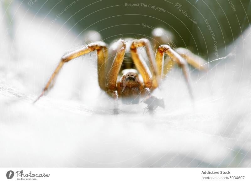 Close-up of Agelena labyrinthica on a delicate web macro spider agelena labyrinthica close-up detail light nature wildlife insect arachnid animal fauna