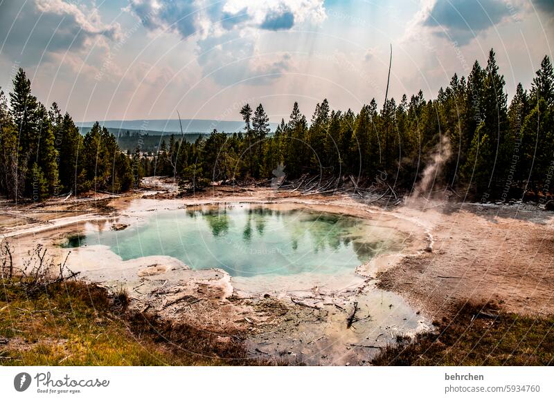 hot tup volcanic landscape Landscape Volcano Clouds Sky Geyser USA Wyoming Yellowstone National Park Americas Vacation & Travel Far-off places Fantastic