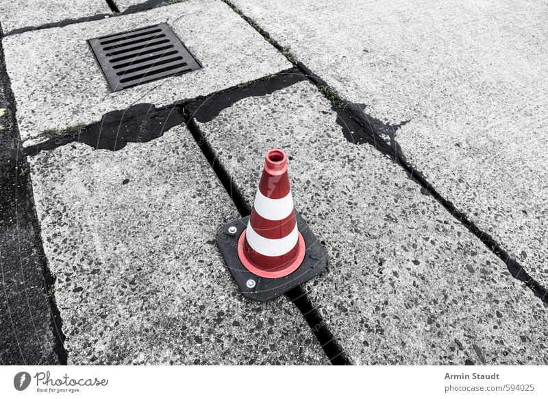 red and white cone at Tempelhof Airport Berlin Airport Berlin-Tempelhof Deserted Street Airfield Runway Stone Concrete Signage Warning sign Road sign Stand Old