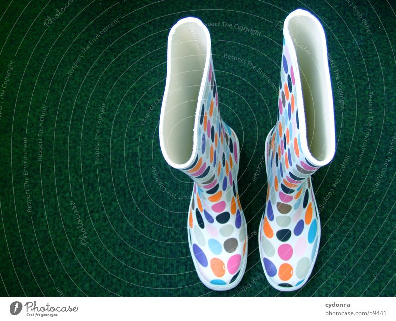 Retro Chic I Rubber Rubber boots Style Footwear Clothing Stand Things Funky Multicoloured Bird's-eye view Slip into Artificial lawn Point Colour Weather