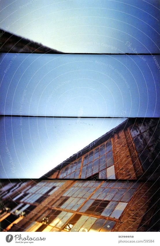 floating points House (Residential Structure) Leipzig Window Broken Industrial Photography Lomography supersampler Glass Sky Blue Orange Stone Crazy Destruction