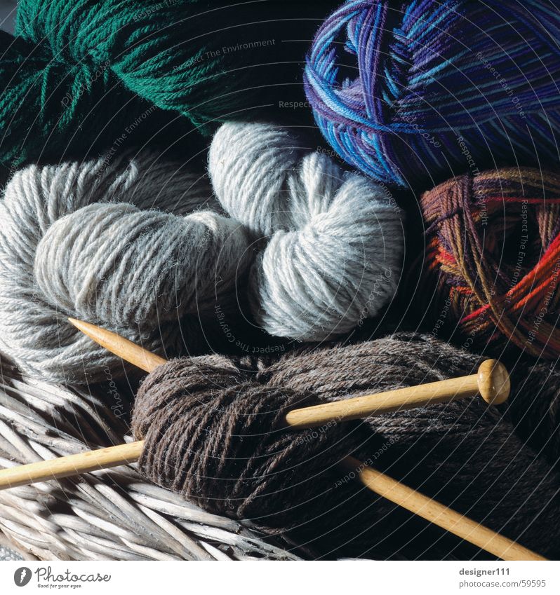 Women's work ;-) Wool Knit Basket Knitting needle Green Red Gray Brown Knitted sweater Sweater Stockings Blue Housekeeping
