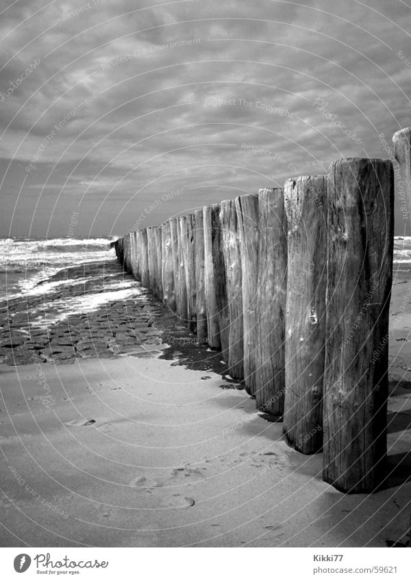 BeachFence Wood Clouds Ocean Bad weather Passion Waves Sand Pole Stone