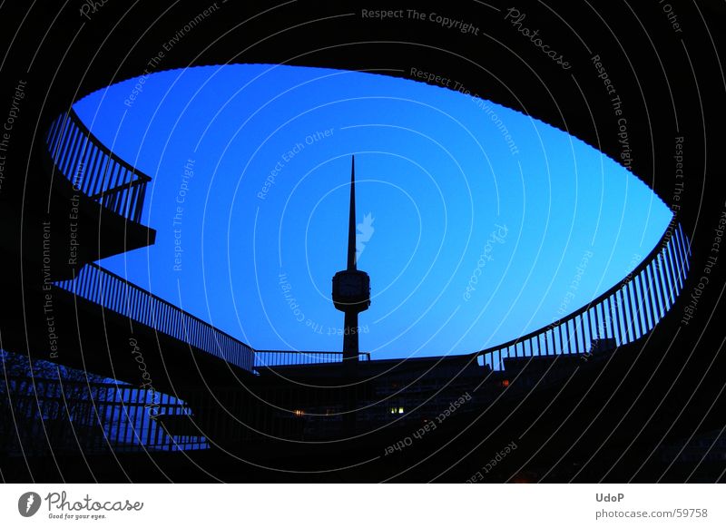 zestfully Swing Clock tower Cottbus Bridge Arch Blue Evening Handrail Silhouette