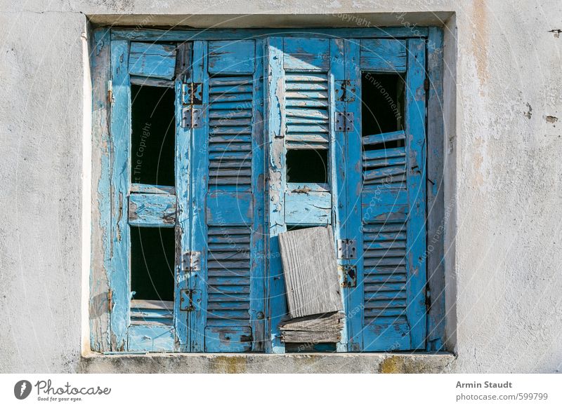 Old broken shutter from Greece Style Vacation & Travel House (Residential Structure) Wall (barrier) Wall (building) Facade Window Broken Blue Background picture