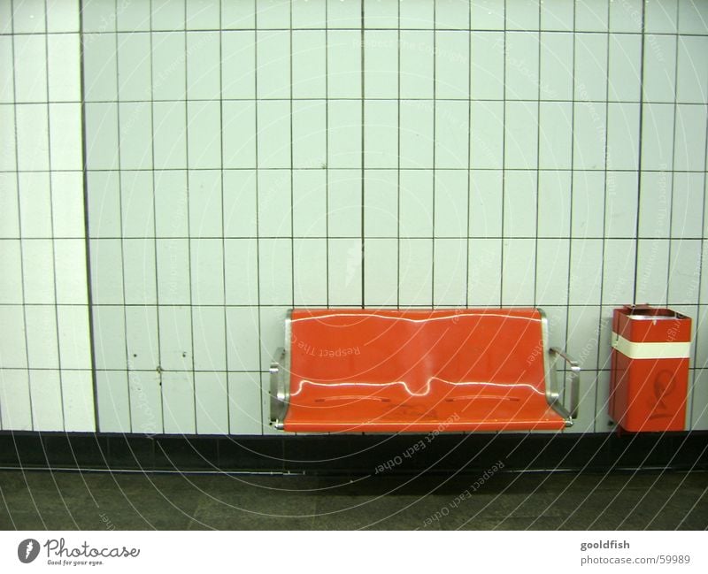 free space Underground Wall (building) Retro White Trash container Loneliness Red Seating Bench Station Orange