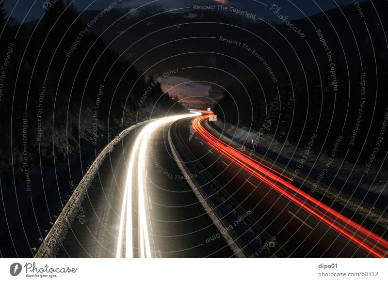 where do they go Long exposure Winter Highway Tauern highway Red White Night Light Snow Alps Mountain Car Street