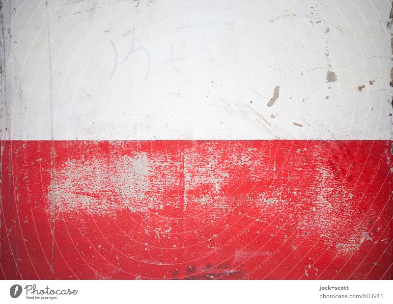 Open space with time Wall (building) Facade Stripe Simple Firm Broken Red White Rendered facade Scrape Surface structure Coat of paint Quirk Tracks Abrasion