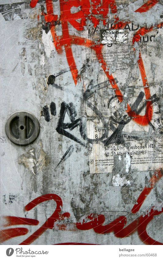 power box Red Gray Door handle Poster Broken Label To make dirty Daub Gloomy Town Spray Settlement Scrap Traces of glue Art Electricity Remainder Graffiti Box