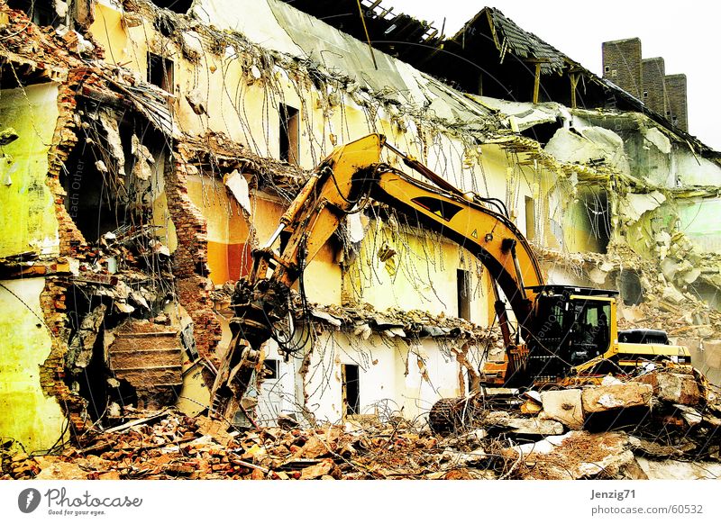 destruction. Dismantling Excavator Construction site Destruction Rip Annihilate dig