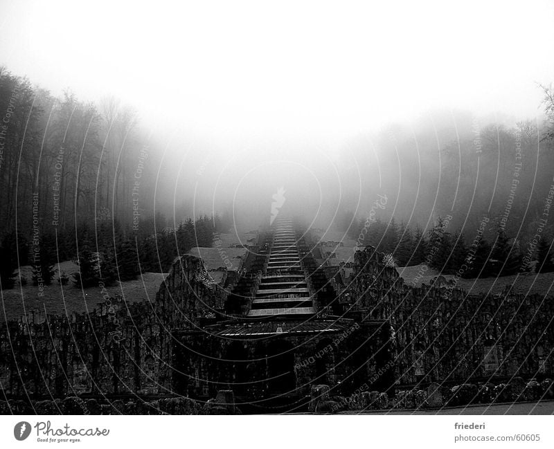 Hercules Fog Mystic Autumn Ruin Forest Kassel Black & white photo Stairs