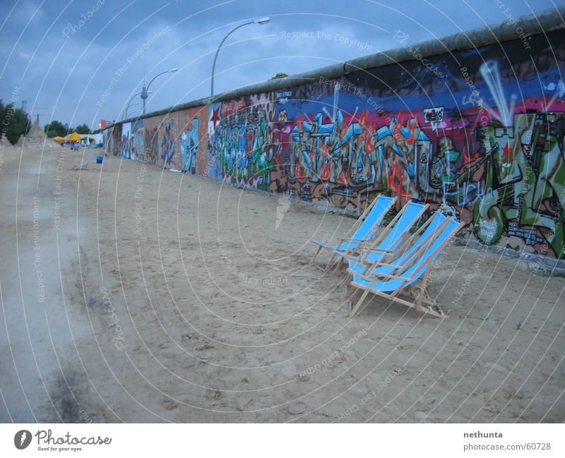 Beach bar Berlin - Eastside-Gallery Wall (barrier) Eastside Gallery Deckchair Summer Berlin TV Tower Blue Sand