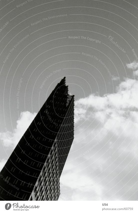 it gets lonely at the top. Clouds High-rise Potsdamer Platz Berlin Sky Black & white photo Capital city Architecture