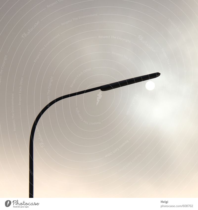 solar light Energy industry Sky Clouds Sun Winter Street lighting Metal Illuminate Stand Exceptional Dark Gray Black White Moody Calm Unwavering Loneliness