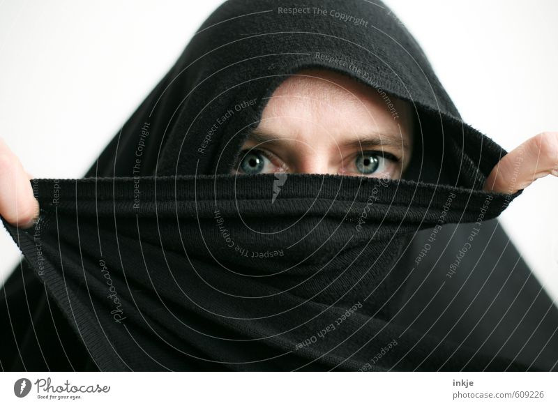 behind everything just facade Lifestyle Woman Adults Head Face Eyes Fingers 1 Human being 30 - 45 years Headscarf Burka Looking Feminine Black Emotions