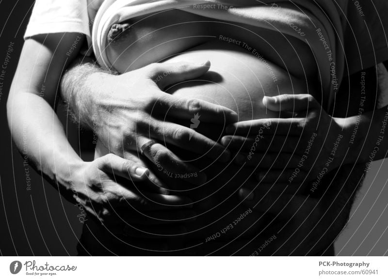 pregnant in the belly Hand Woman Man Pregnant Safety (feeling of) Wary Hugs Together Narrow Love Gray scale value Anticipation Black & white photo Stomach