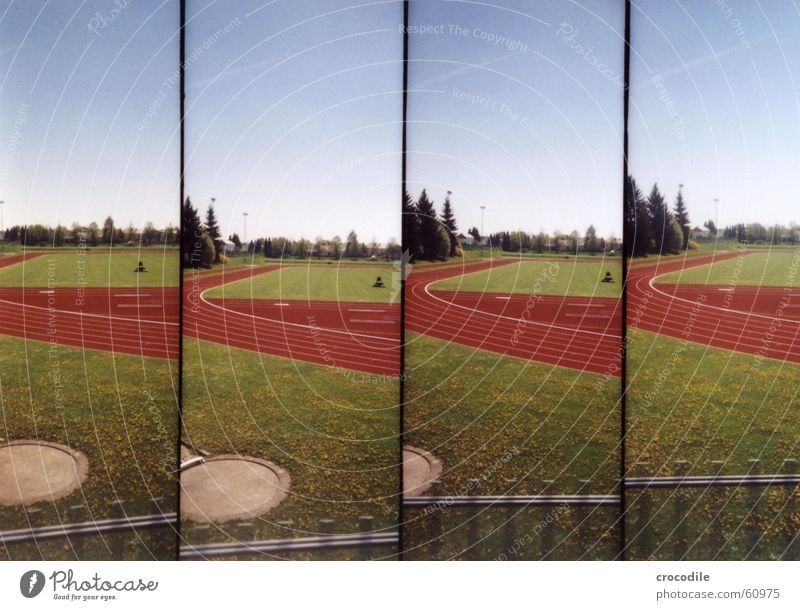 RedRound Sporting grounds Grass Green Perspiration Tree Meadow Lawnmower Lomography Sports Railroad run exertion Soccer Exterior shot