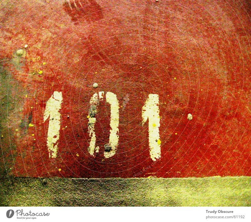 postcard no. 101 Surface Concrete Dust Skid marks Parking lot Garage Underground garage Parking garage Parking space number Digits and numbers Red Multicoloured