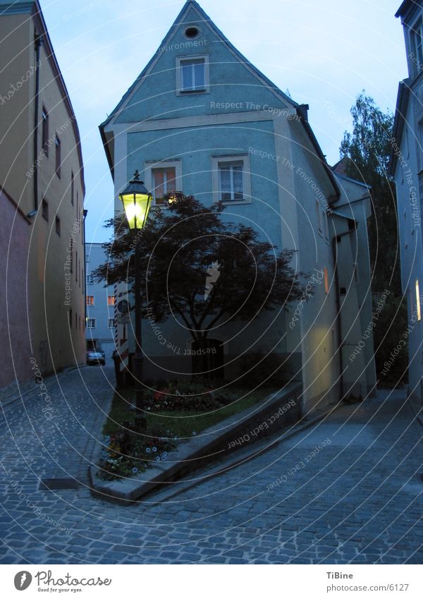 House in the evening House (Residential Structure) Dusk Twilight Street lighting Passau Street corner Europe Blue