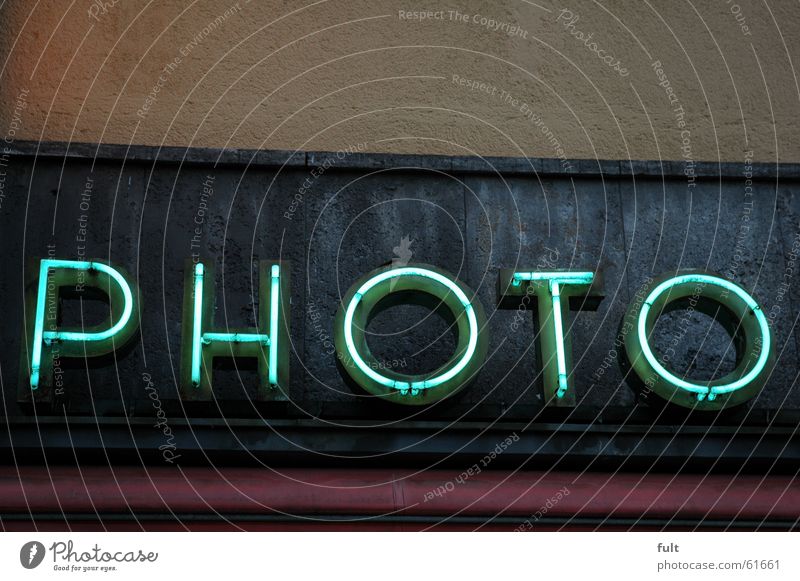 photo Photography Fluorescent Lights Neon light Letters (alphabet) Yellow Photo shop House (Residential Structure) Building Wall (building) Retro Advertising