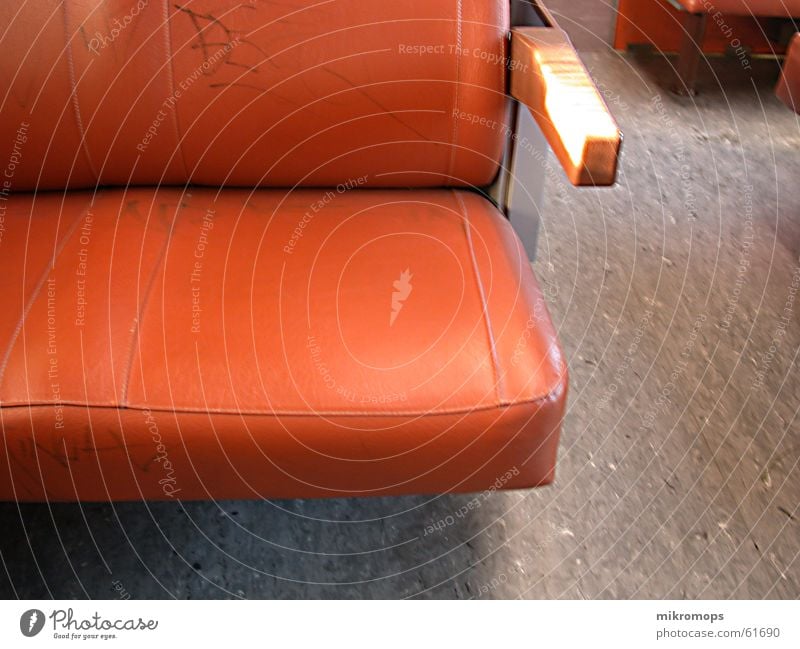 railway Underground Driving Armchair Linoleum Loneliness Interior shot Orange Seating Backrest