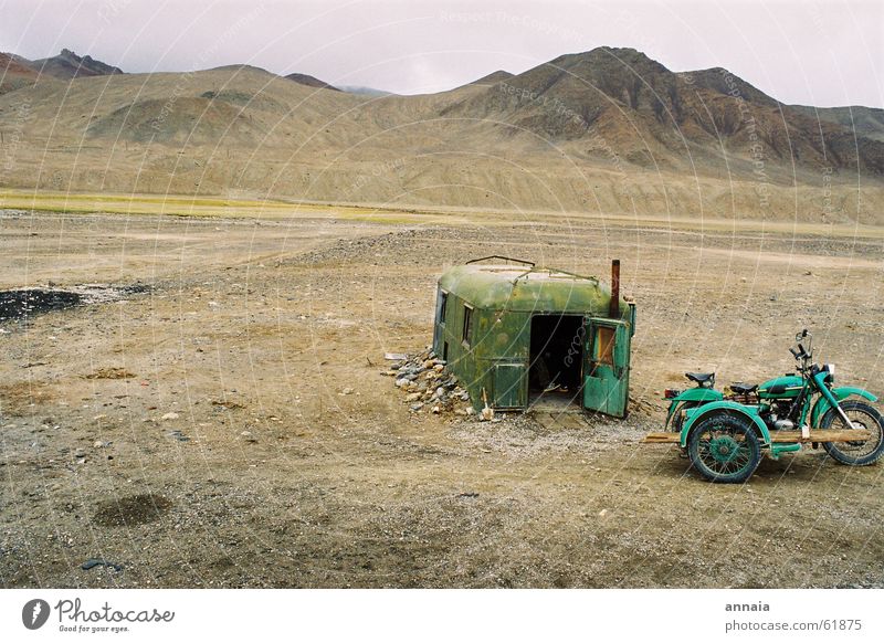 Border posts in Tajikistan Motorcycle Tent Calm Loneliness Badlands Kyrgyzstan House (Residential Structure) Desert Mountain Living or residing Soviet Union
