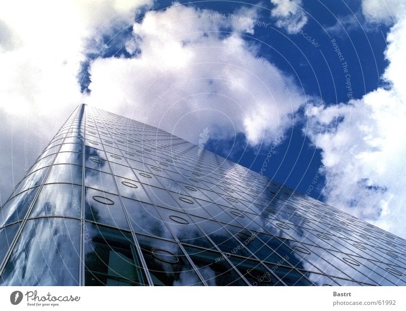 cloud catcher High-rise Facade Clouds Mirror Canary Wharf Empty Tower Glass Sky Reflection Gap Blue Sun