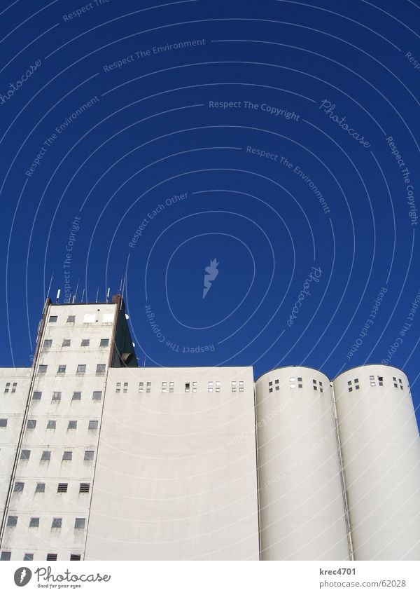 Blue-white upright White Building Silo Window Facade Sky Industrial Photography Bright