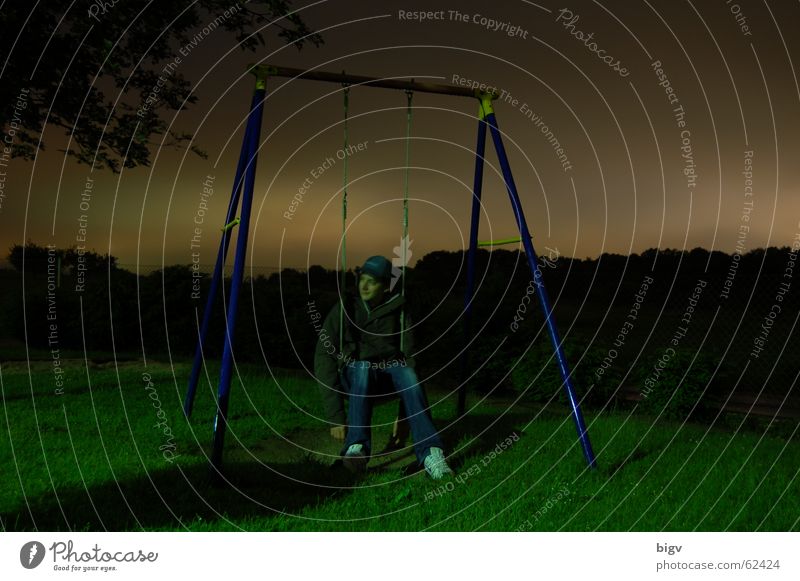 At night all swings are grey Night Playground Swing Freeze Gray Calm Long exposure Sit