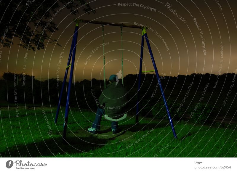 It's colder at night than outside Night Playground Swing Freeze Gray Calm Long exposure Sit