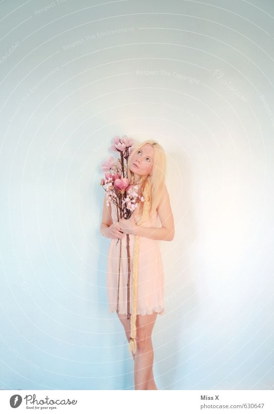 spring fever Beautiful Valentine's Day Human being Feminine Young woman Youth (Young adults) 1 18 - 30 years Adults Spring Flower Blossom Dress Blonde