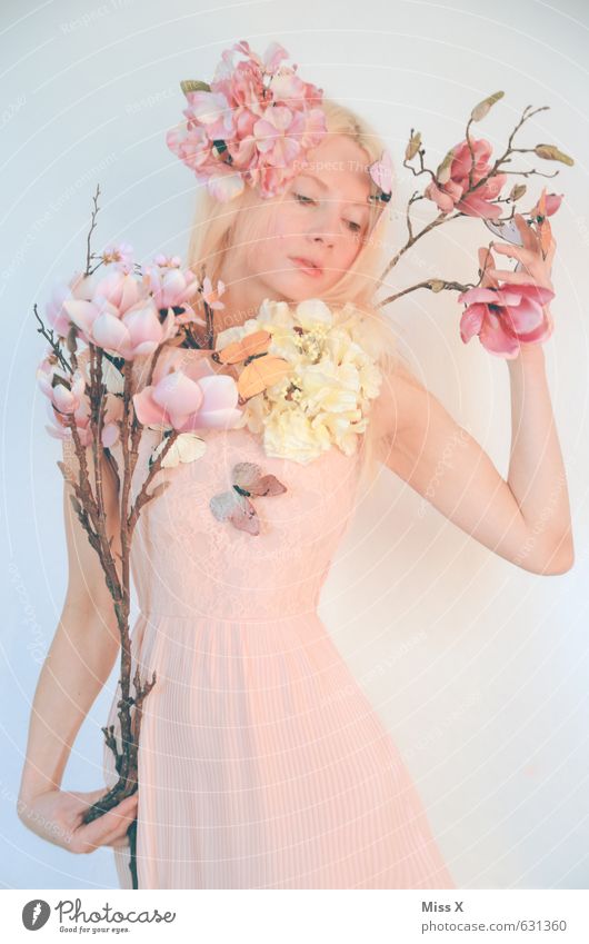 the tragedy last part Beautiful Human being Young woman Youth (Young adults) 1 18 - 30 years Adults Plant Spring Flower Blossom Dress Accessory Blonde Feminine