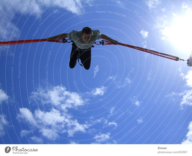 Fly so high Bungee jumping Fantastic Speed Clouds Salto bungy trampoline bungee trampoline flying jump sky Tall Happy Flying Blue Joy Freedom Level