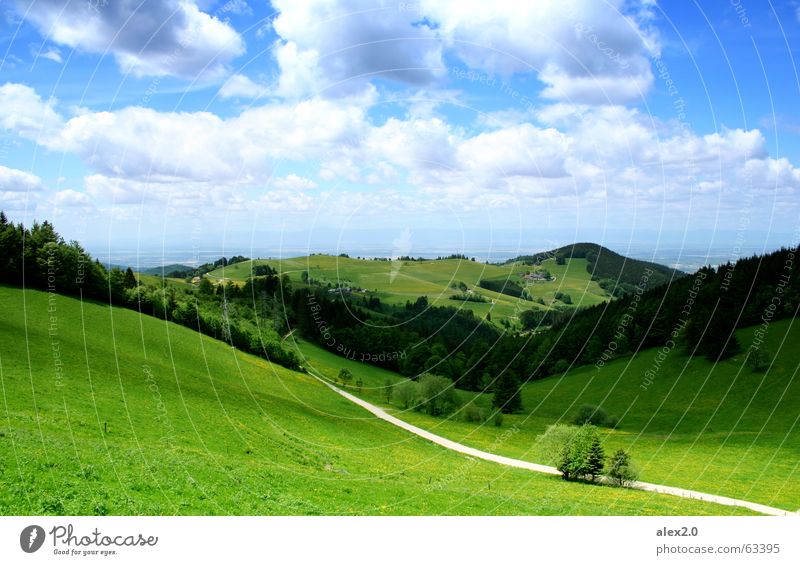 Look into the country Schauinsland Black Forest Baden-Wuerttemberg Germany Hill Green Windows XP Clouds Panorama (View) Shadow Freiburg im Breisgau Mountain