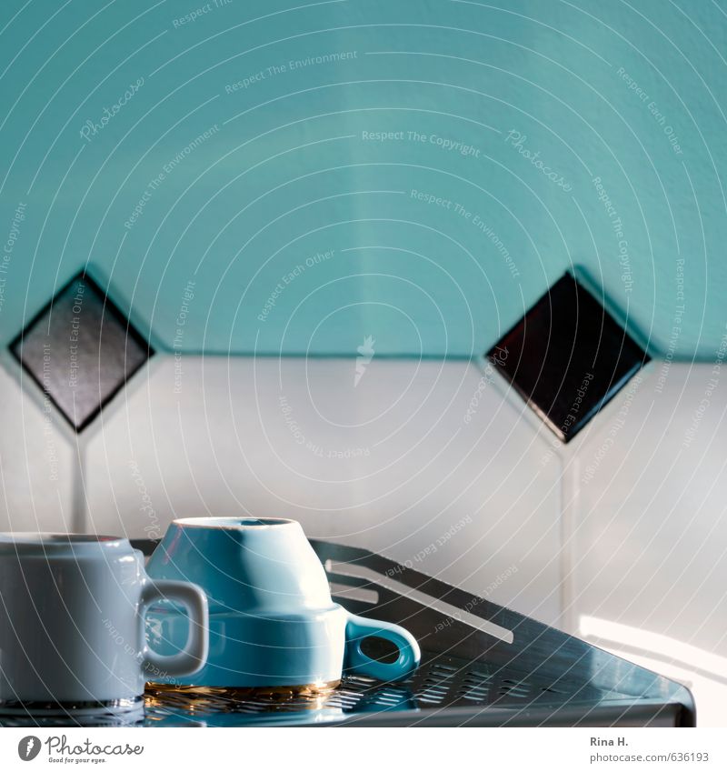 Sunny morning Cup Lifestyle Living or residing Wall (barrier) Wall (building) Coffee maker Metal Bright Black Turquoise White Joie de vivre (Vitality)