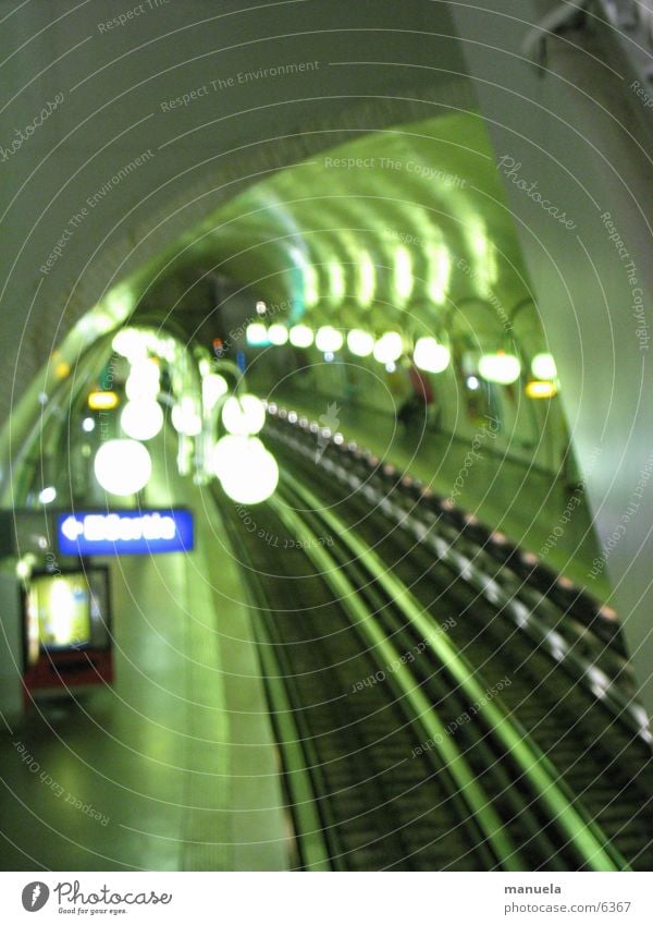 Paris Metro Tunnel Railroad tracks Lamp Green Blur Mysterious Europe Underground Light Display