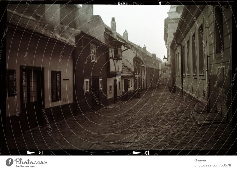 Hradcany 4:20 am Golden Alley Prague House (Residential Structure) Town Quarter Pavement Downtown Village Traffic infrastructure Landmark Monument Historic