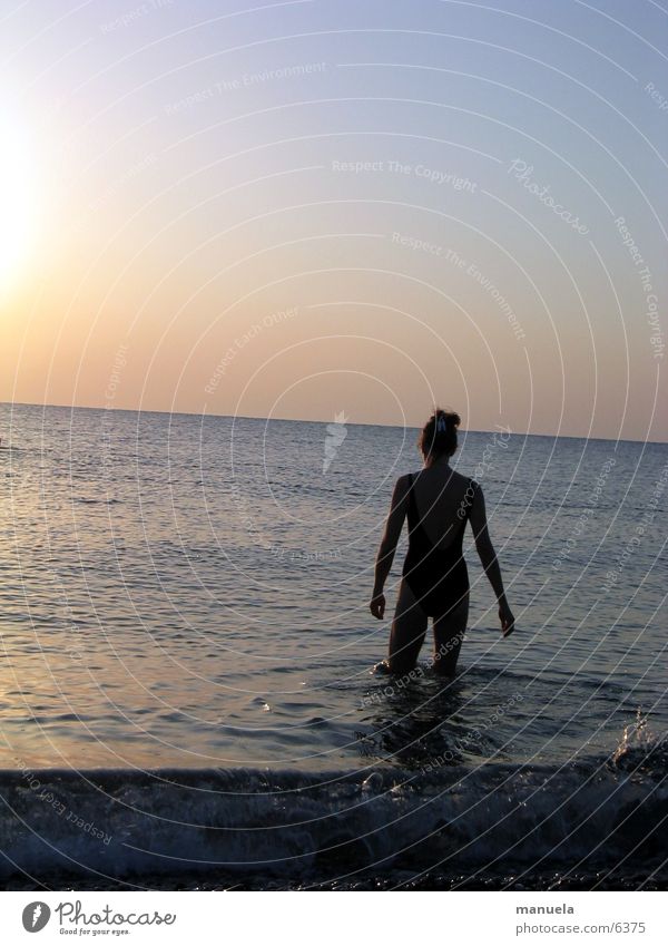 rendevouz with the sun Ocean Horizon Sunrise Morning Refreshment Woman Swimming & Bathing Vacation & Travel Turkey Water Dawn Loneliness