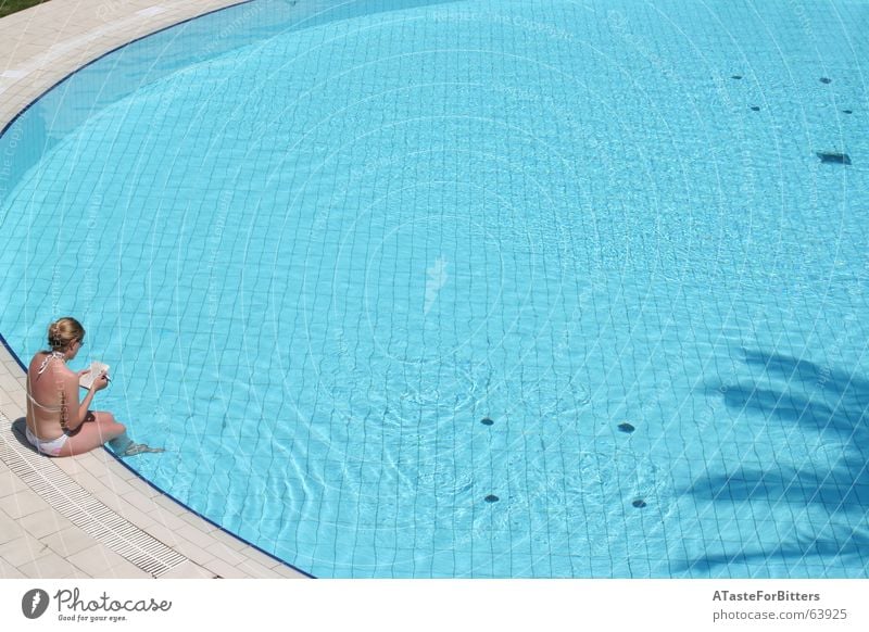 longing Woman Relaxation Palm tree Swimming pool Clean Tunisia Vacation & Travel Exterior shot Bird's-eye view Contentment Shadow Clarity Water Blue Tile