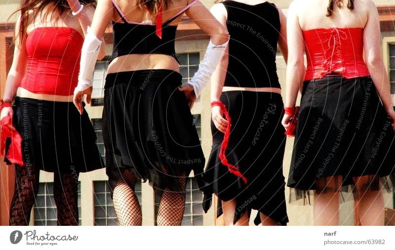 Black and red sins Youth (Young adults) cabaret black and red skirts legs corsage dancing backs four