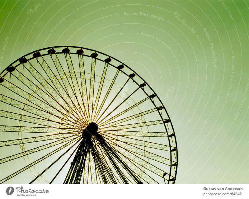 ... wheel Ferris wheel Fairs & Carnivals Back-light Round Rotate Giddy Iron Colossus Framework Black Green Yellow Shooting match Construction Tall Scaffold Sun