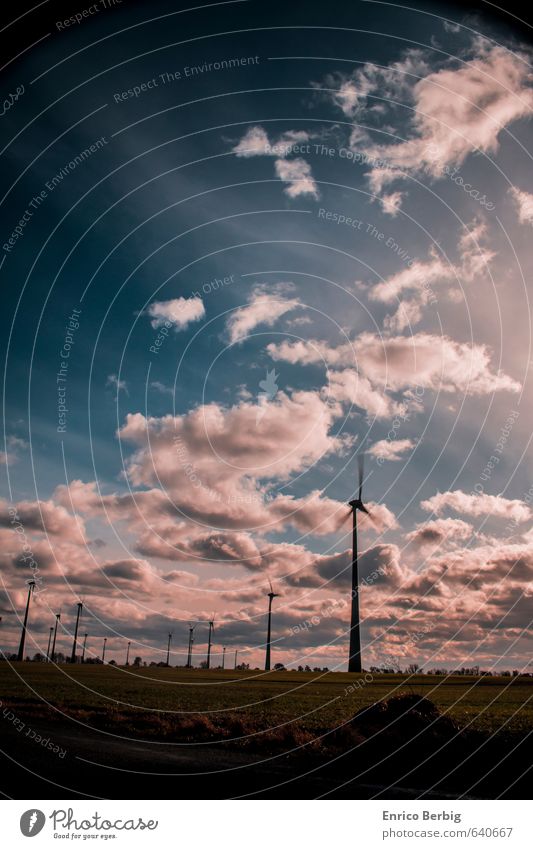 Renewable Energy Environment Nature Landscape Air Sky Clouds Sun Sunlight Wind Pinwheel Renewable energy Colour photo Multicoloured Exterior shot Deserted Day