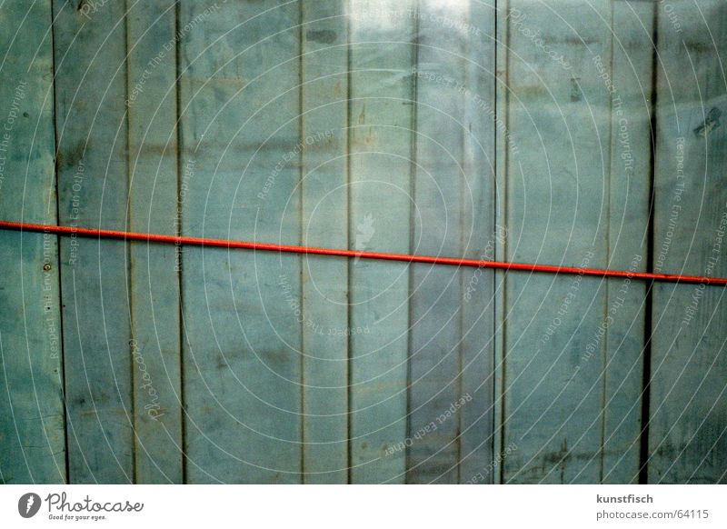 The red thread... Analog Wall (building) Wood Vertical Reflection Blue tone Fastening Wood strip Turquoise Background picture Graphic Symmetry Geometry