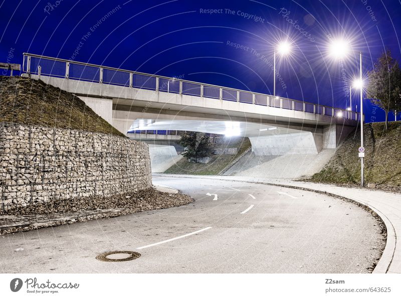 Blue hour Town Overpopulated Bridge Tunnel Manmade structures Architecture Traffic infrastructure Street Esthetic Cold Modern Clean Design Loneliness Energy