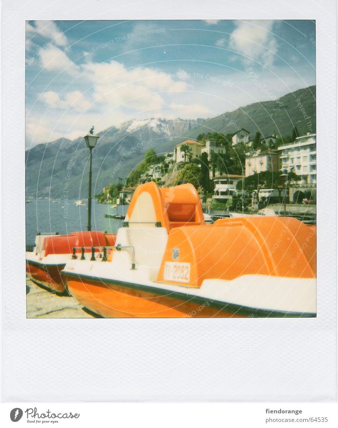 retro boat Watercraft Bird Lantern Clouds Vacation & Travel House (Residential Structure) Switzerland Sky pedal boat Polaroid