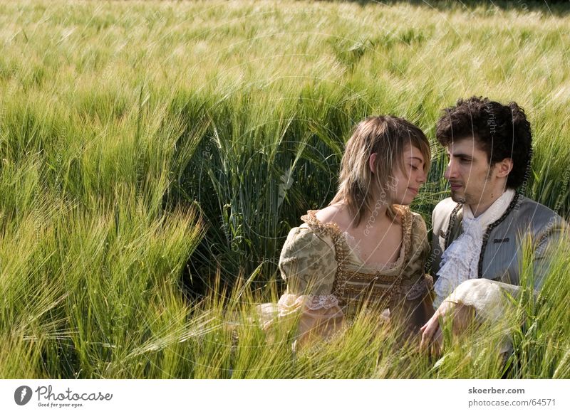 a bed in the cornfield... Kissing Green Wheat Field Cornfield Ear of corn Spring Baroque Grain Couple Love Carnival costume Stage play Lovers Together